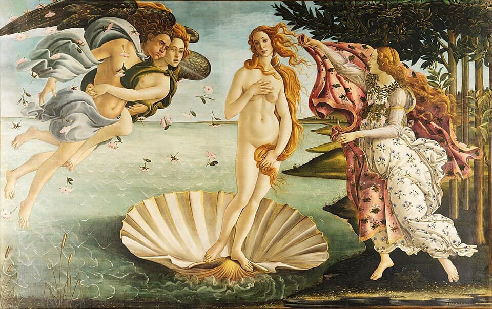 Detail from Botticelli's Birth of Venus — Venus emerging on a shell